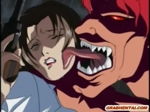 Sexy hentai womans juicy pussy lips are pounded by a demon as she tries to...