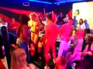 Party sluts giving BJs to strippers at big orgy