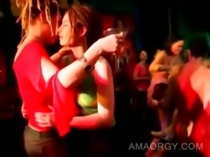 Party beauties get fucked by orgy hot strippers