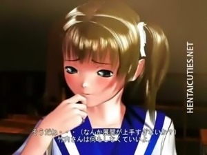 Shy 3D anime schoolgirl show tits