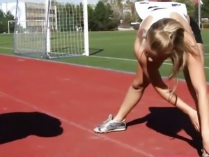 Petite blonde teenie fucked by her trainer
