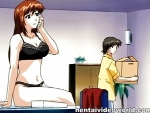 Anime delivery-boy seduced by a hot readhead 