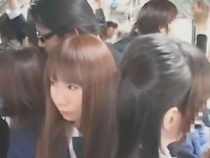 Asian girl gives a handjob in a public bus full of other girls and she makes...