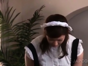 Asian hot maid washing the floor flashes pussy upskirt