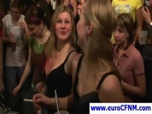 Girls suck a huge dick at this European CFNM orgy free