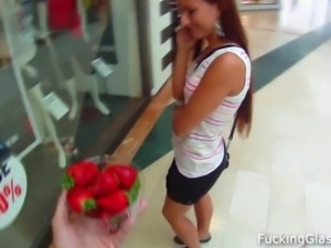 Sweet strawberry fucked in a public WC