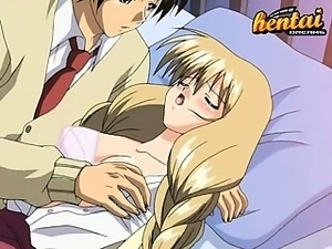 Blonde hentai nympho gets her boobs licked before she takes huge dick in her...