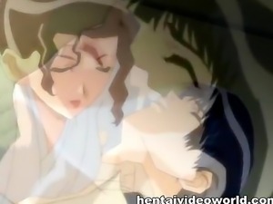 Hentai wife pleasing guy with her hairy cunt