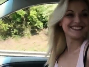 Amateur hitchhiker blonde giving blowjob