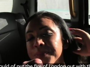 Busty beautiful lady fucking in British fake taxi