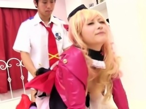 Busty japanese cosplay teen squirting closeup