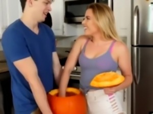 Suprising my horny blonde stepsis with big cock in halloween pumpkin