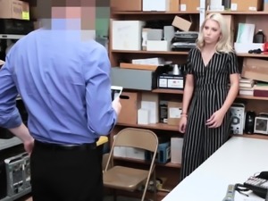 Blonde thief gets fucked in office by muscled guard