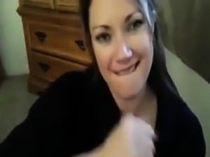 Girl jerks off her boyfriend and takes load in mouth