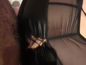 Stiffed big black cock behind tight pussy lips
