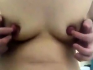 Mature playing with extreme big nipples