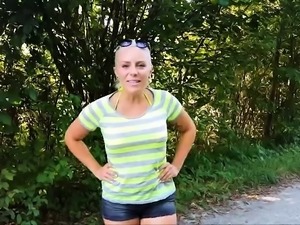 Hot blonde with perfect big tits gets fucked in the outdoors