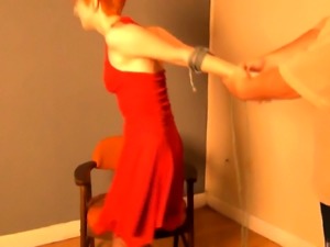Sexy slim amateur redhead with small boobs gets restrained