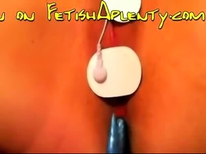 Hooded bbw gets her tits and pussy shocked and her ass toyed