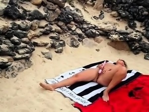 Horny milf pleases herself and gets nailed hard on the beach