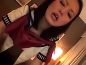 Asian POV blowjob in close up with sweet college cutie