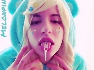 Messy drooling cosplayer