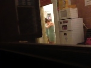 Kinky voyeur spies on a hot amateur cougar in the bathroom