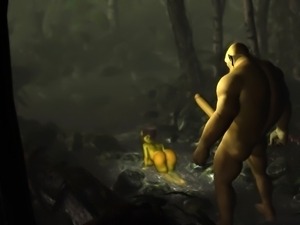 Green monster fucks hard a horny female goblin Arwen outdoor