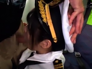 Lovely Japanese stewardess fucked hard and filled with cum