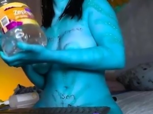 Cosplay teen with big boobs has fun with sex toys on webcam