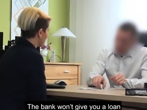 LOAN4K. Blonde cutie cant pay rent so she goes to the bank