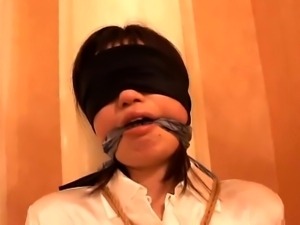 Asian standing, gagged &amp; vibed