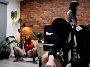 Submissive sluts worship a big cock in taboo anal threeway