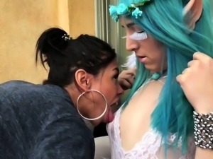 Cosplay lesbian teen in lingerie gets her pussy devoured