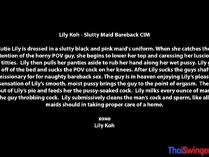 Amateur Thai teen maid Lily Koh cleans a cock with her mouth and pussy
