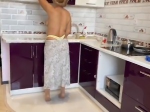 Stepmom gets a penis in the ass in the kitchen and wants to have a good anal...