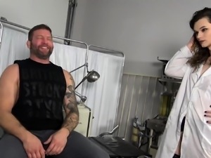 Shemale doctor in stockings fucked bareback by tattooed stud