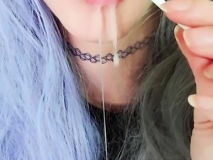 Kinky amateur teen lollipop sucking and drooling on webcam
