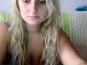 Pretty Blonde with Huge Saggy Hangers on Cam