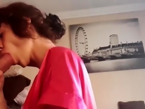 Curly haired milf sucking and jerking my cock till I cum