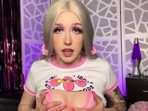 Pink pussy busty babe solo toy vibration during masturbation