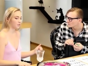 Naughty teen seduces a nerd into drilling her needy cunt