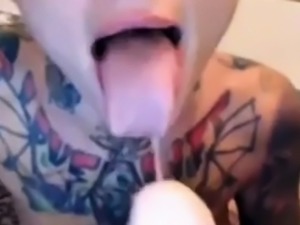 Tattooed Blonde Rough Throat Sex With Dildo On Webcam